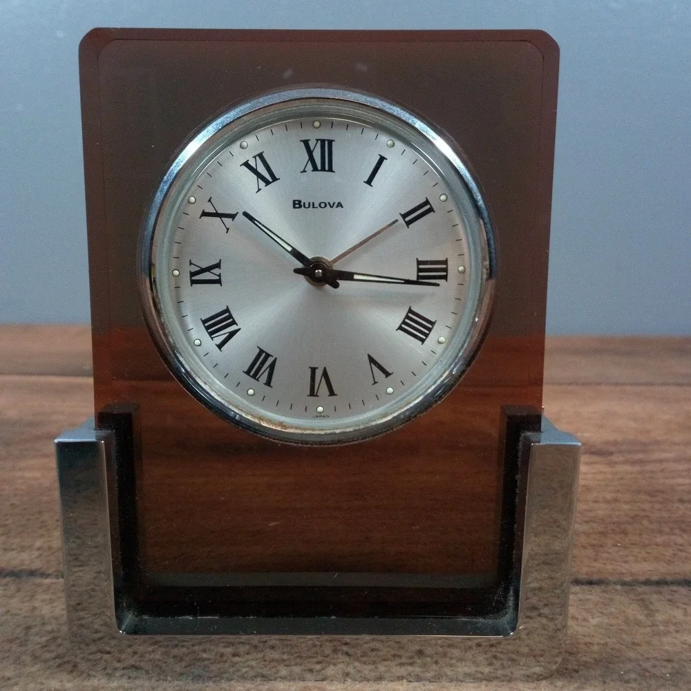 Vintage Rare Mid Century Bulova 2RA007 Wind Up Alarm Clock Acrylic Lucite Chrome